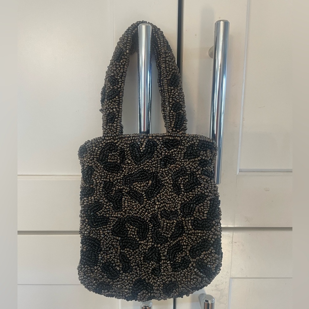 Moyna Vintage Beaded Leopard Pattern Small Purse/Wristlet